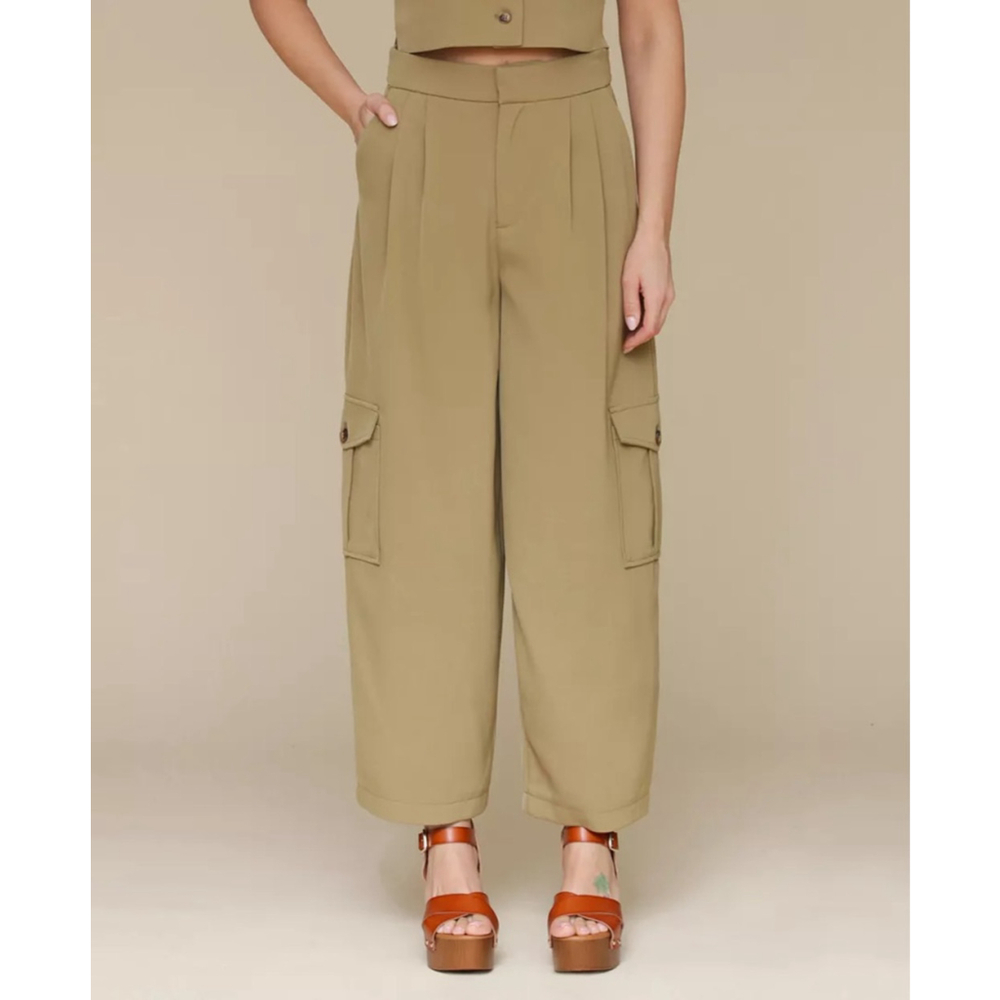 Anthropologie Avec Les Filles Barrel Leg Green Cargo Pants Size 2 Zip Pleated - Picture 1 of 11